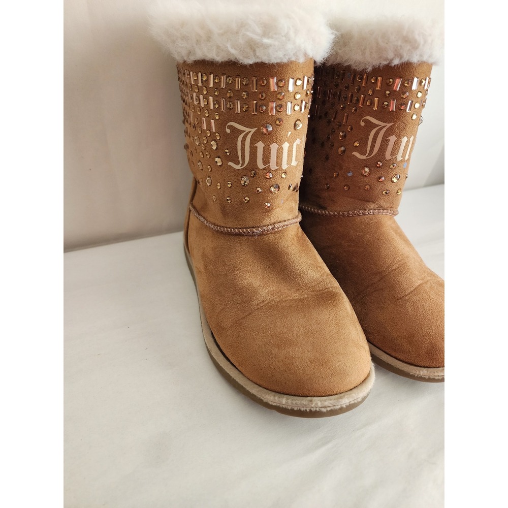 Juicy Couture Patty Tan Faux Fur Rhinestone Winter Boots Youth Size 2M CB1280 - Picture 2 of 7